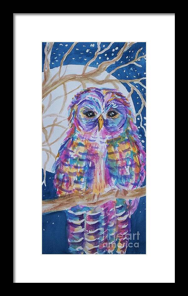 Barred Owl Framed Print featuring the painting Barred Owl Tie Dyed II by Ellen Levinson