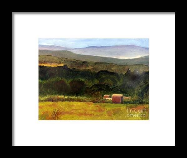 America Framed Print featuring the painting Barton Haystacks by Donna Walsh