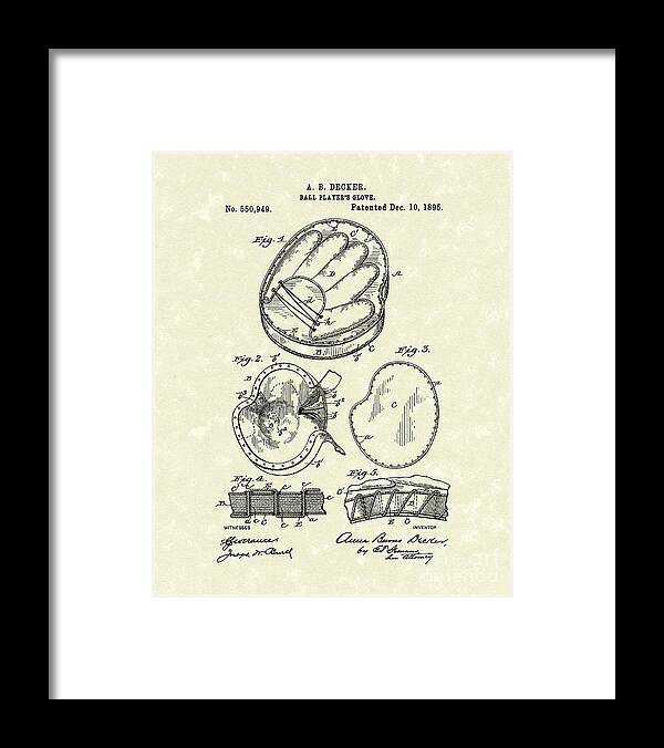 Decker Framed Print featuring the drawing Baseball Glove 1895 Patent Art by Prior Art Design