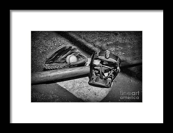 Paul Ward Framed Print featuring the photograph Baseball Play Ball in black and white by Paul Ward