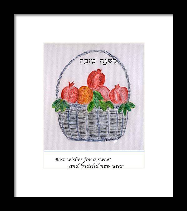 Rosh Hashanah Framed Print featuring the painting Basket for the new year by Linda Feinberg