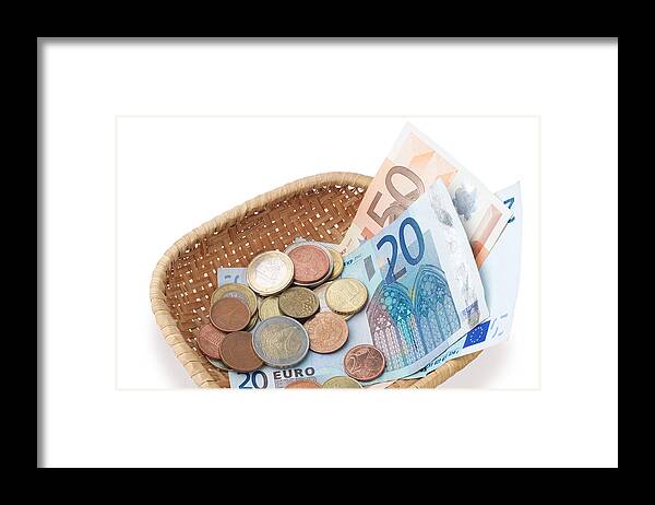 Euro Framed Print featuring the photograph Basket with coins and banknotes by Alain De Maximy