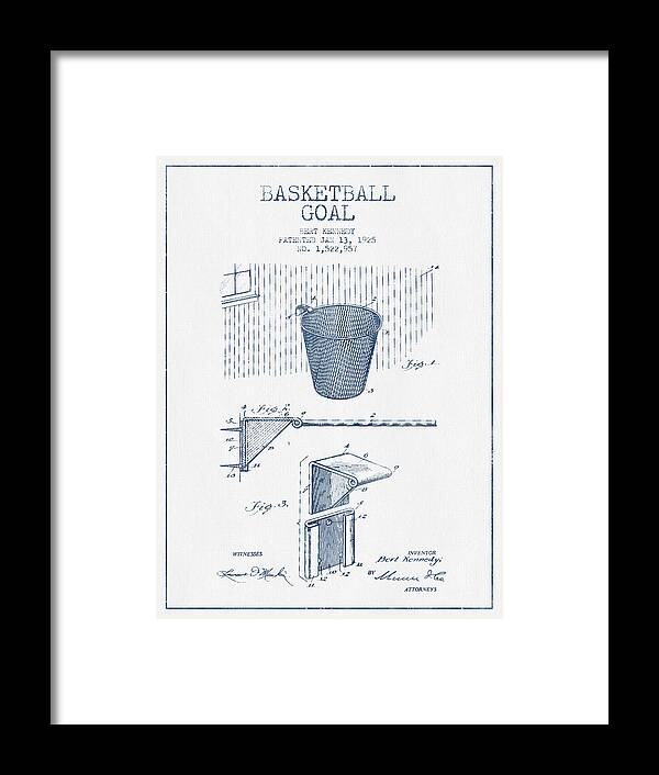 Basketball Framed Print featuring the digital art Basketball Goal patent from 1925 - Blue Ink by Aged Pixel