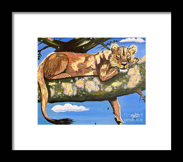 Silly Old Lion Framed Print featuring the painting Basking in the Sunshine by Phyllis Kaltenbach