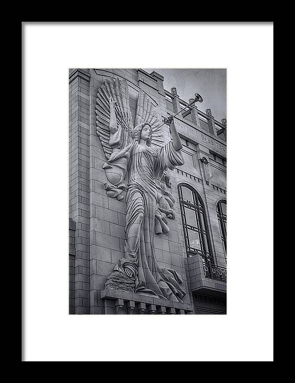 Joan Carroll Framed Print featuring the photograph Bass Hall Angel BW by Joan Carroll