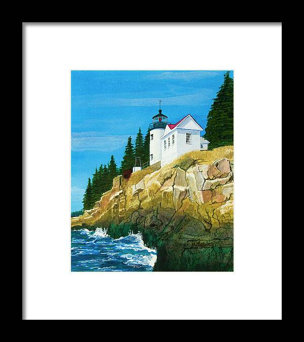 Lighthouse Framed Print featuring the painting Bass Harbor Lighthouse by Mike Robles