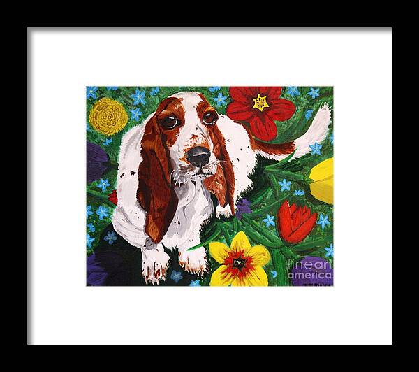 Basset Hound Framed Print featuring the painting Basset Hound by Vicki Maheu