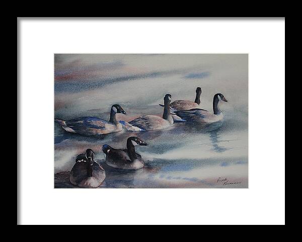 Canada Geese Framed Print featuring the painting Bachelor Party by Ruth Kamenev