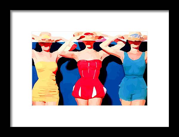 Bathing Suits Framed Print featuring the painting Bathing Beauties No. 2 by Lelia DeMello