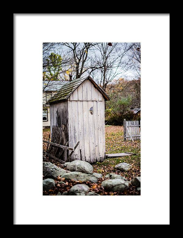 Rustic Outhouse Framed Print featuring the photograph Bathroom Humor by Pamela Taylor