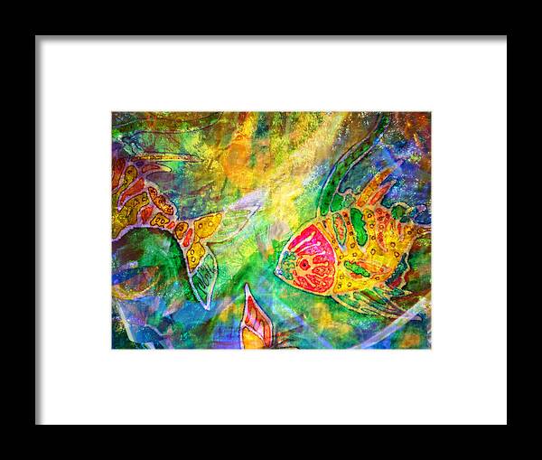 Fish Framed Print featuring the painting Batik Fishes - Swimming by Marie Jamieson