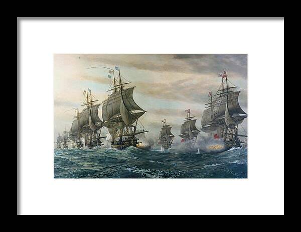 Battle Of Virginia Capes Framed Print featuring the painting Battle Of Virginia Capes by Celestial Images