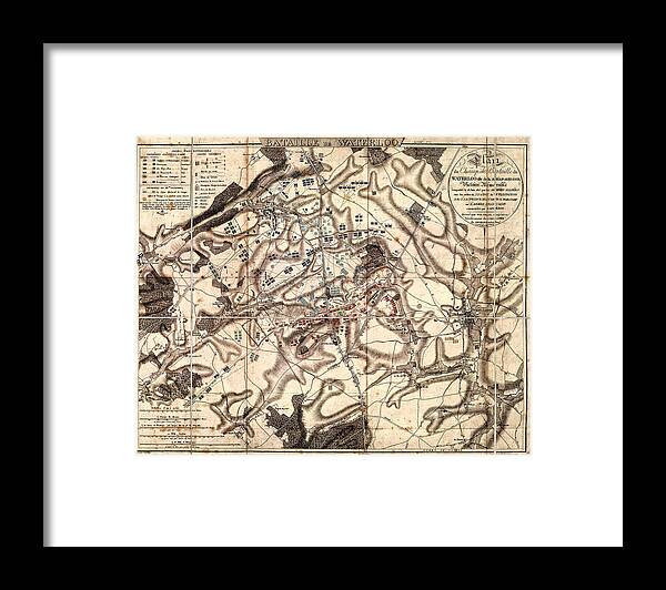 Waterloo Framed Print featuring the photograph Battle of Waterloo Old Map by Phil Cardamone