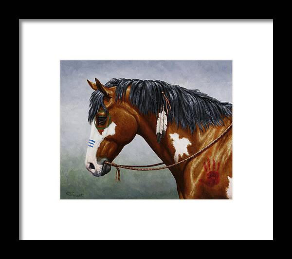 Horse Framed Print featuring the painting Bay Native American War Horse by Crista Forest