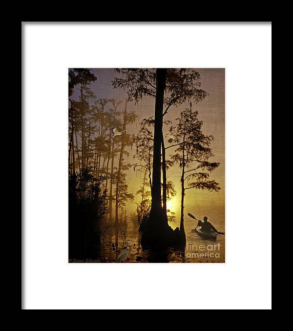 Bayou Framed Print featuring the digital art Bayou Sunrise by Lianne Schneider