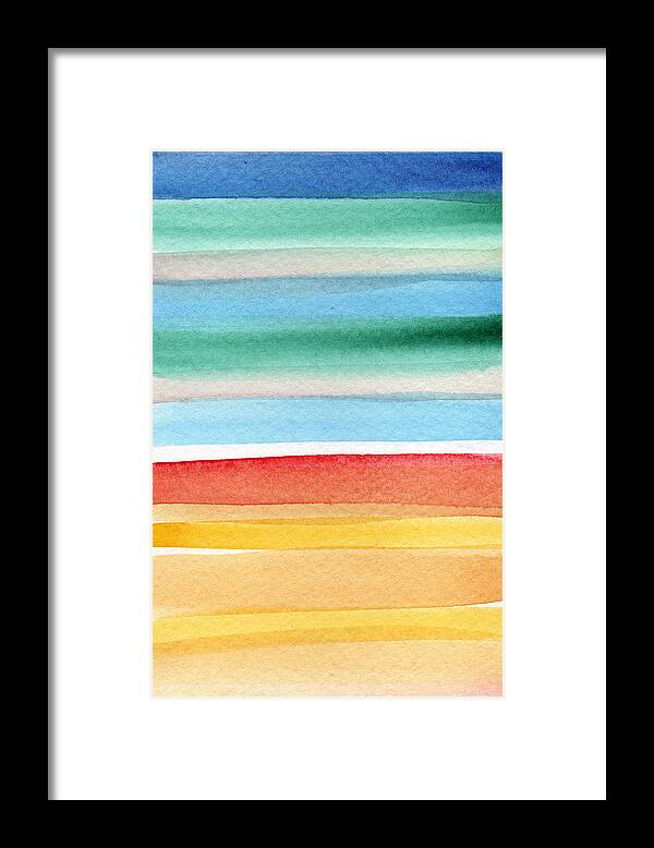 Beach Landscape Painting Framed Print featuring the painting Beach Blanket- colorful abstract painting by Linda Woods