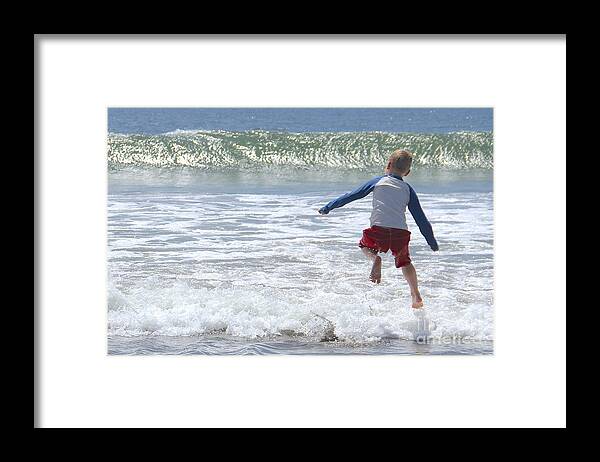 Boy At The Beach Framed Print featuring the photograph Beach Bliss by Suzanne Oesterling