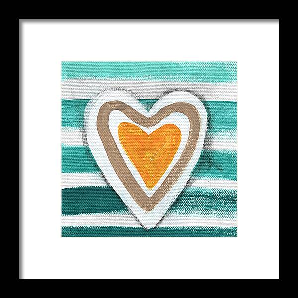 Hearts Framed Print featuring the painting Beach Glass Hearts by Linda Woods