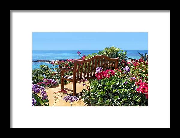 Bench Framed Print featuring the photograph Beach Viewing Bench by Jane Girardot