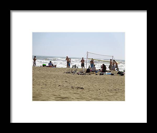 Ocean Framed Print featuring the pyrography Beach volleyball by Hiroko Sakai
