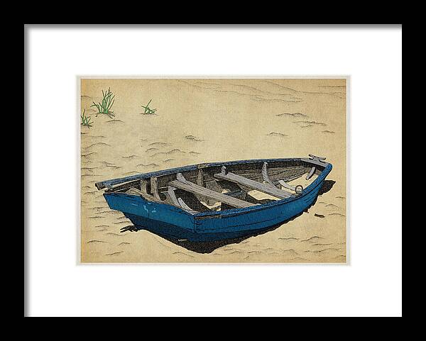 Row Boat Beach San Francisco Sand Framed Print featuring the drawing Beached by Meg Shearer