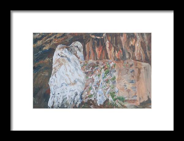 Bear Framed Print featuring the painting Bear cave at Akrotiri Crete by David Capon