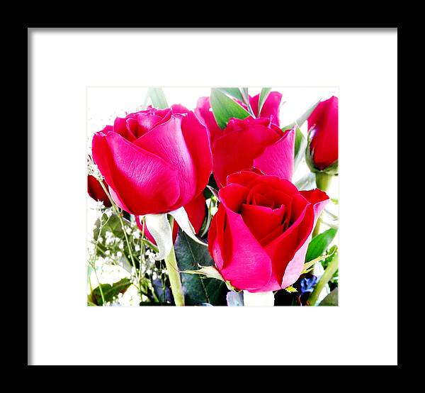 #red #neon #roses #valentines Or #any #time Say #i #love #you Framed Print featuring the photograph Beautiful Neon Red Roses by Belinda Lee