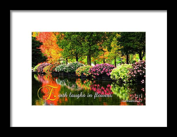 Earth Laughs In Flowers Framed Print featuring the photograph Beautiful Park with Autumn Trees and Colorful Flowers by Beverly Claire Kaiya