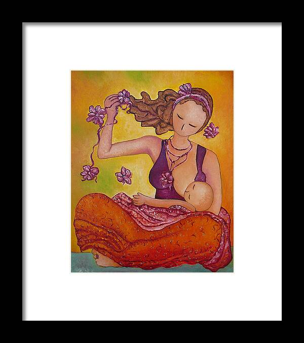Breastfeeding Art Framed Print featuring the painting Beautiful Sitting Mama Breastfeeding by Gioia Albano