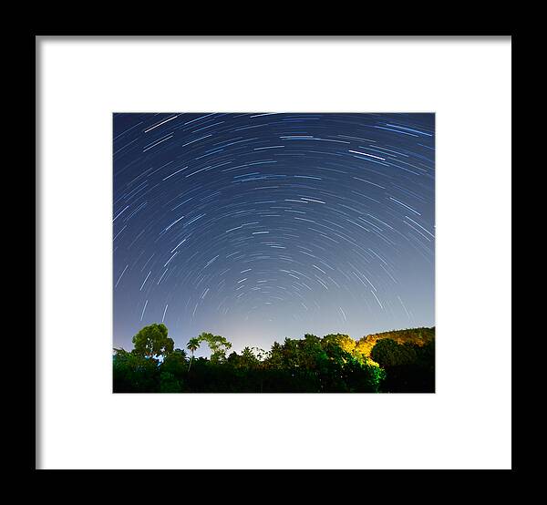 Long Framed Print featuring the photograph Beautiful Star Trails Above Tropical by Primeimages