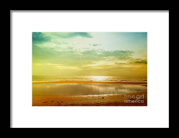 Sunset Framed Print featuring the photograph Beautiful sunset at the Hikkaduwa Beach by Gina Koch