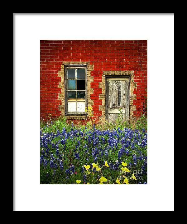 Door Framed Print featuring the photograph Beauty and the Door - Texas Bluebonnets wildflowers landscape door flowers by Jon Holiday