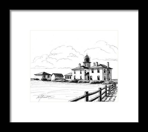 Bevertail Framed Print featuring the painting Beavertail Lighthouse by Beth Johnston