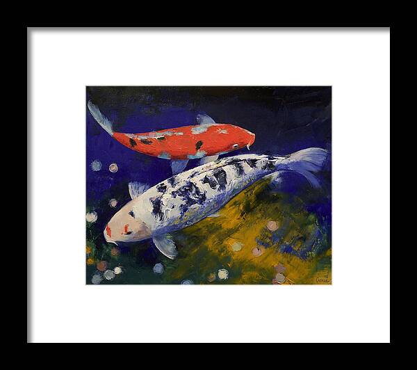 Bekko Framed Print featuring the painting Bekko Koi Fish by Michael Creese