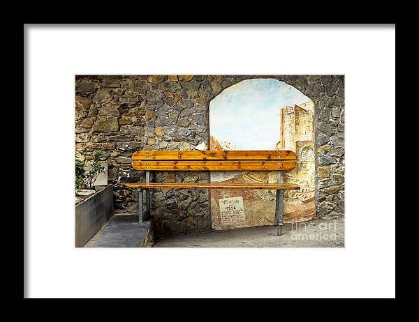 Italy Framed Print featuring the photograph Bench in Riomaggiore by Prints of Italy
