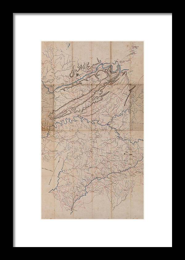 Civil War Map Framed Print featuring the drawing Benjamin F Cheatham Civil War map of northern Georgia by Cody Cookston