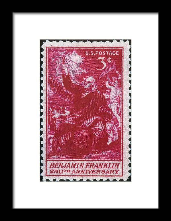 Philately Framed Print featuring the photograph Benjamin Franklin, U.s. Postage Stamp by Science Source