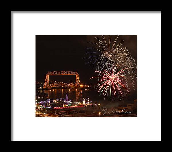 Bentleyville Tour Of Lights-duluth Mn-fireworks-final Night-lift Bridge-bayside Park-canal Park Framed Print featuring the photograph Bentleyville 2012 by Gregory Israelson