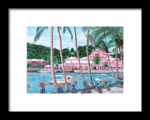 Fairmont Hamilton Princess Hotel Framed Print featuring the painting Bermuda Pink Hotel by Val Miller