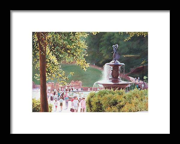 Watercolor Framed Print featuring the painting Bethesda Fountain by Daniel Dayley