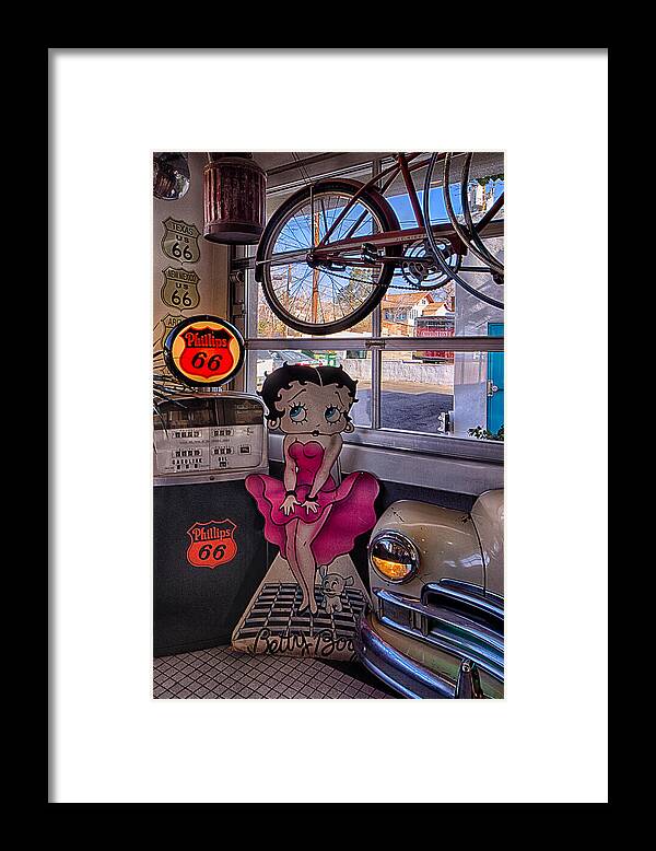 66 Diner Framed Print featuring the photograph Betty Boop at Albuquerque's 66 Diner by Priscilla Burgers