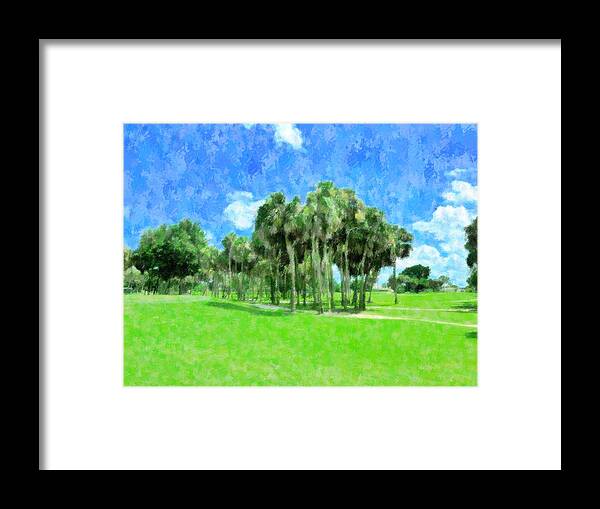 Landscape Framed Print featuring the mixed media Beyond The 9th Hole by Florene Welebny