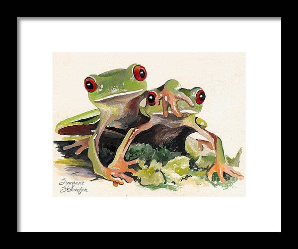 Frog Framed Print featuring the painting BFF Froggies by Suzanne Schaefer