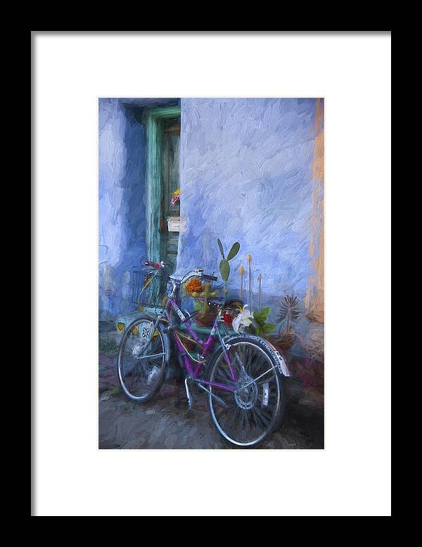 Arizona Framed Print featuring the mixed media Bicycle and Blue Wall Painterly Effect by Carol Leigh