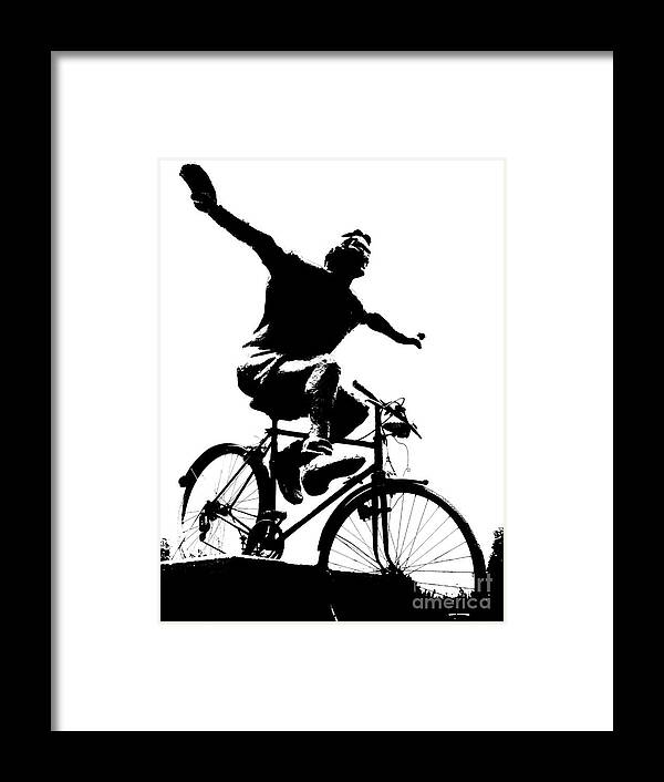 Bicycle Framed Print featuring the mixed media Bicycle - Black and White pixels by Daliana Pacuraru