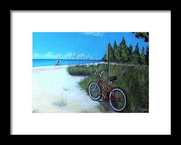 Bicycle Framed Print featuring the painting Bicycle on Sanibel Beach by Melinda Saminski