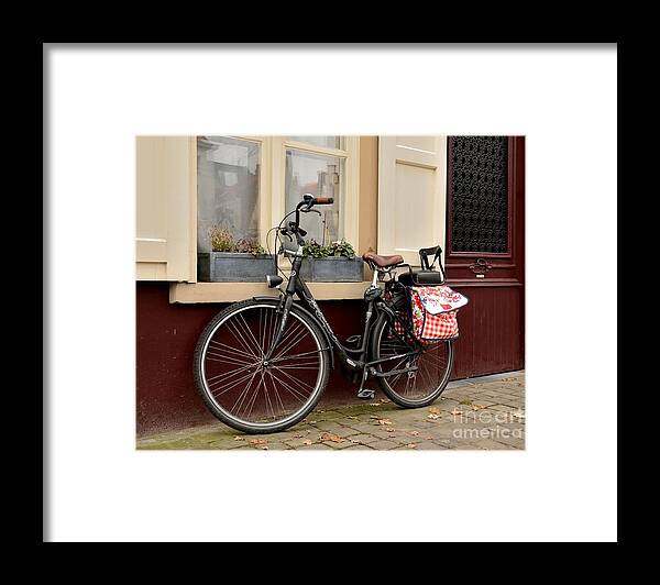 Bike Framed Print featuring the photograph Bicycle with baby seat at doorway Bruges Belgium by Imran Ahmed