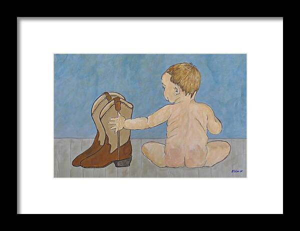 Infant Framed Print featuring the painting Big Boots to Fill by Ella Kaye Dickey