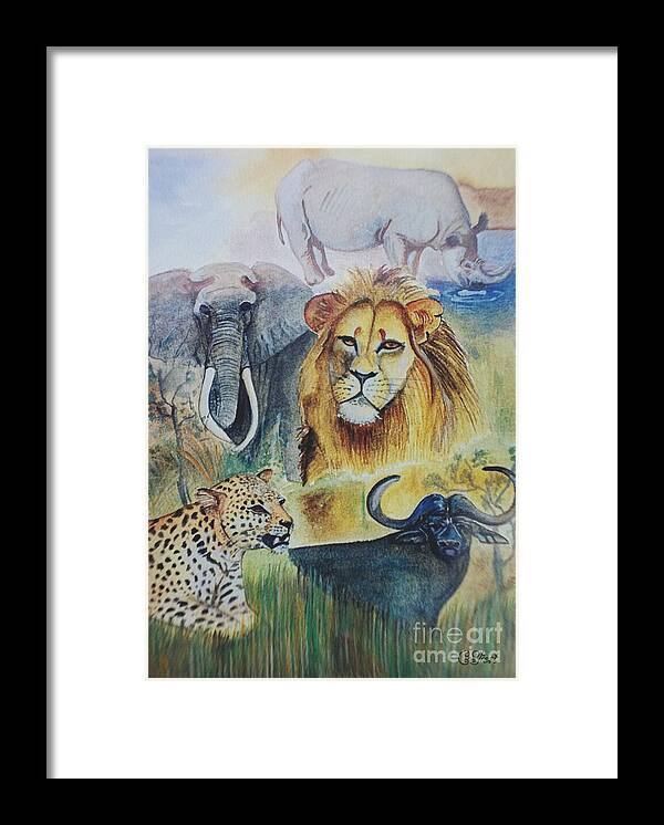 Wildlife Framed Print featuring the painting Africa's Big Five Wildlife 2 by Caroline Street