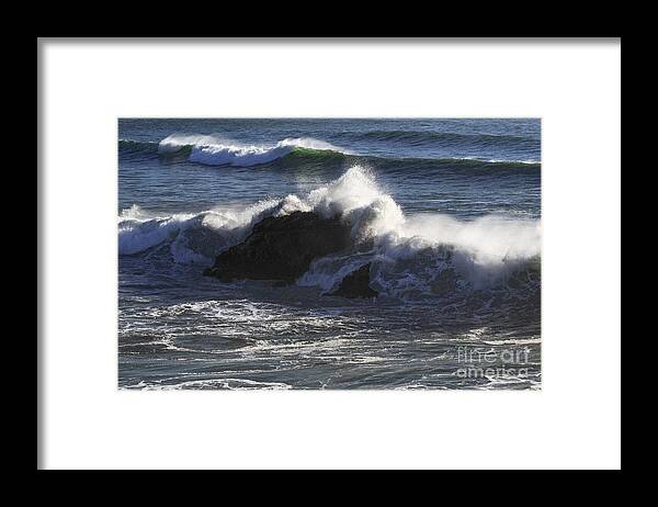 Bodega Bay California Wave Waves Water Oceans Sea Seas Pacific Ocean Bays Rock Formation Formations Rocks Spray Shore Shores Shoreline Shorelines Coast Coasts Coastline Coastlines Waterscape Waterscapes Framed Print featuring the photograph Big Splash by Bob Phillips